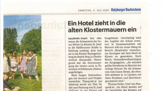 Ein Hotel zieht in die alten Klostermauern ein, SN 11.7.2020