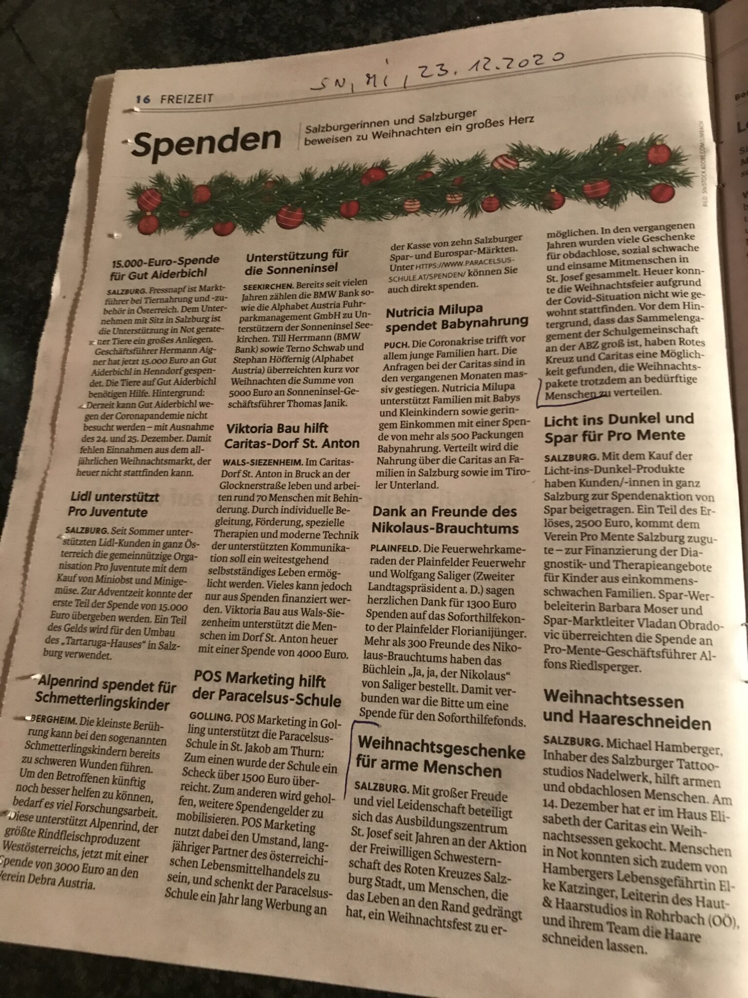 Weihnachtsgeschenke für arme Menschen Ausbildungszentrum St. Josef