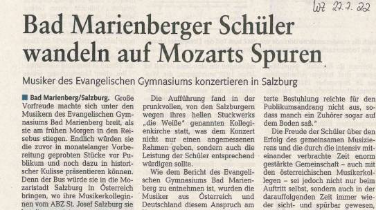 Bad Marienberger Schüler wandeln auf Mozarts Spuren